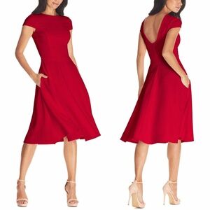 NEW DRESS THE POPULATION Livia GARNET Red Fit & Flare MIDI Cocktail DRESS S